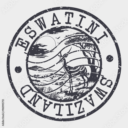 Eswatini Stamp Postal. Silhouette Seal. Passport Round Design. Vector Icon. Design Retro Travel. National Symbol.	
