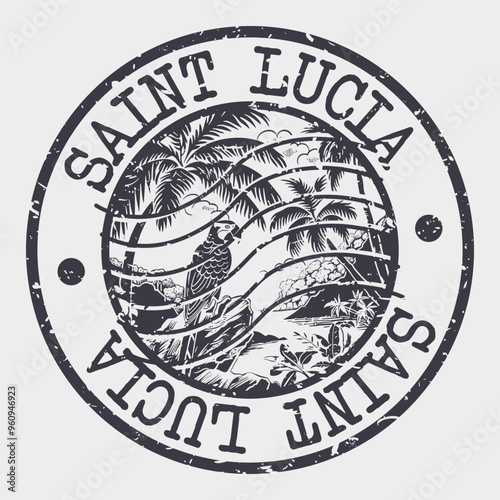 Saint Lucia Stamp Postal. Silhouette Seal. Passport Round Design. Vector Icon. Design Retro Travel. National Symbol.	
