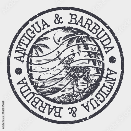 Antigua and Barbuda Stamp Postal. Silhouette Seal. Passport Round Design. Vector Icon. Design Retro Travel. National Symbol.	

