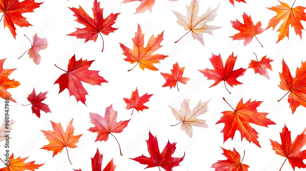 Minimalist and elegant wallpaper pattern featuring red maple leaves in different stages of autumn color change on a clean white background creating a beautiful and natural design Minimalist and elegant wallpaper pattern featuring red maple leaves in different stages of autumn color change on a clean white background creating a beautiful and natural design