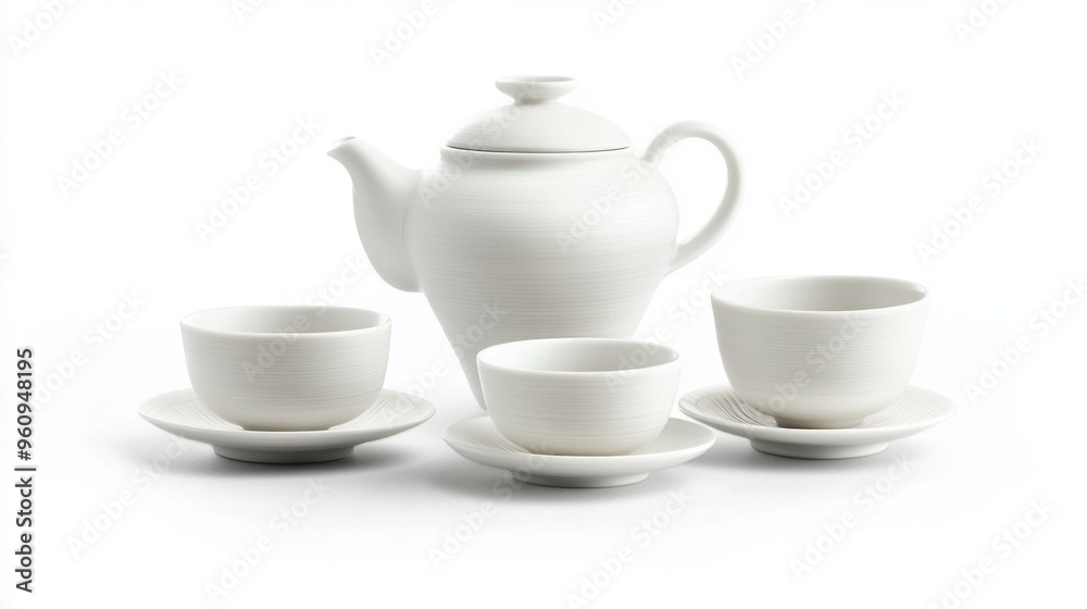 Elegant Modern Tea Set in Exquisite Porcelain Craftsmanship on White Background Elegant Modern Tea Set in Exquisite Porcelain Craftsmanship on White Background