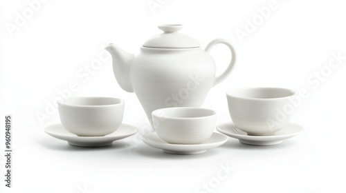 Elegant Modern Tea Set in Exquisite Porcelain Craftsmanship on White Background