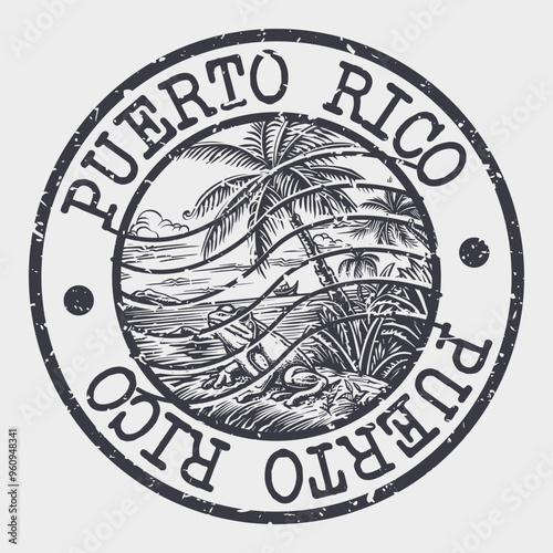 Puerto Rico Stamp Postal. Silhouette Seal. Passport Round Design. Vector Icon. Design Retro Travel. National Symbol.	
