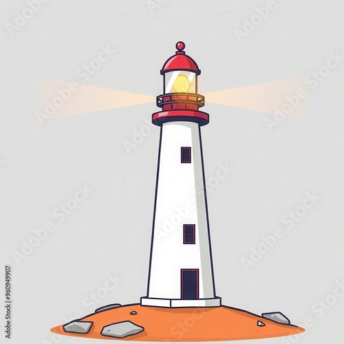 A cartoon lighthouse with a glowing beacon