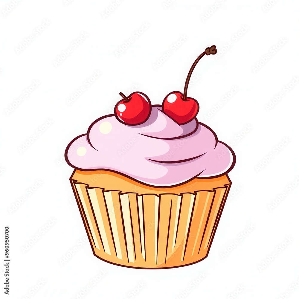 A cupcake with frosting and a cherry on top.