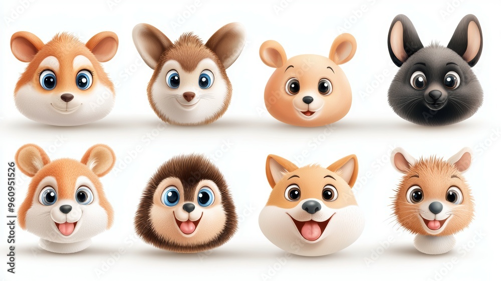 A set of animal faces with one of them being a cat A set of animal faces with one of them being a cat