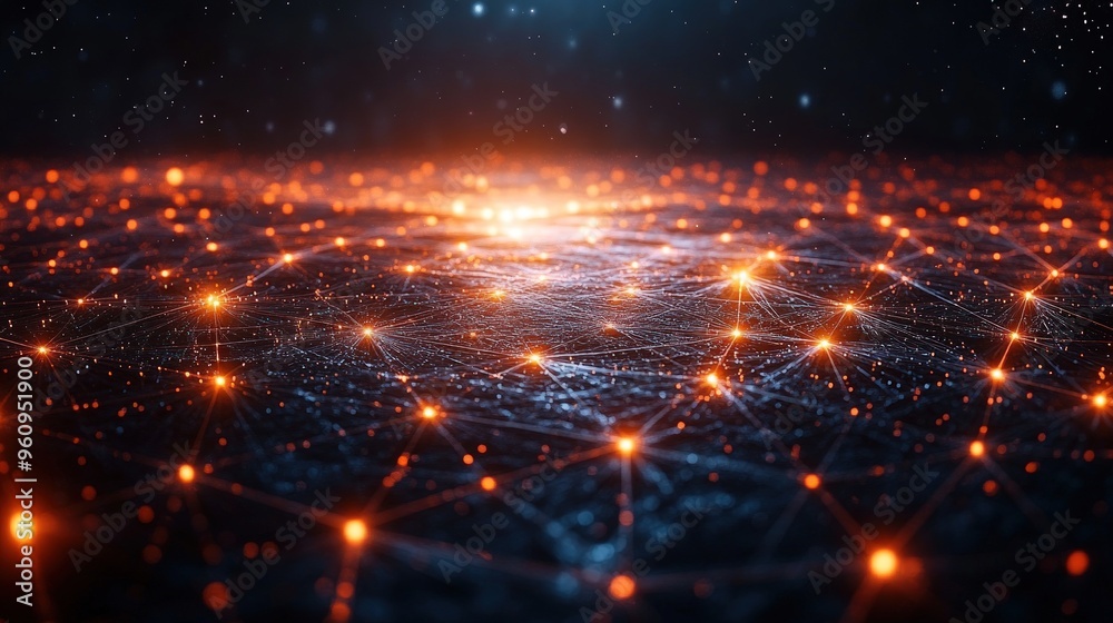 Fototapeta premium Abstract digital network with glowing nodes and lines.