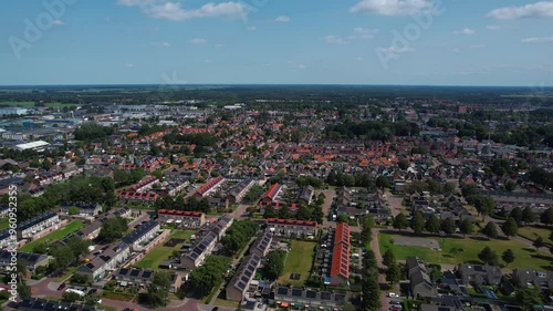 An aerial panorama view around the old town of the city Paterswolde on a sunny summer day in the Netherlands photo