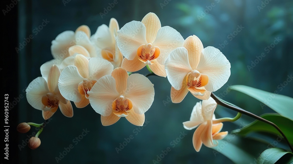 Peach and White Orchid Close-up