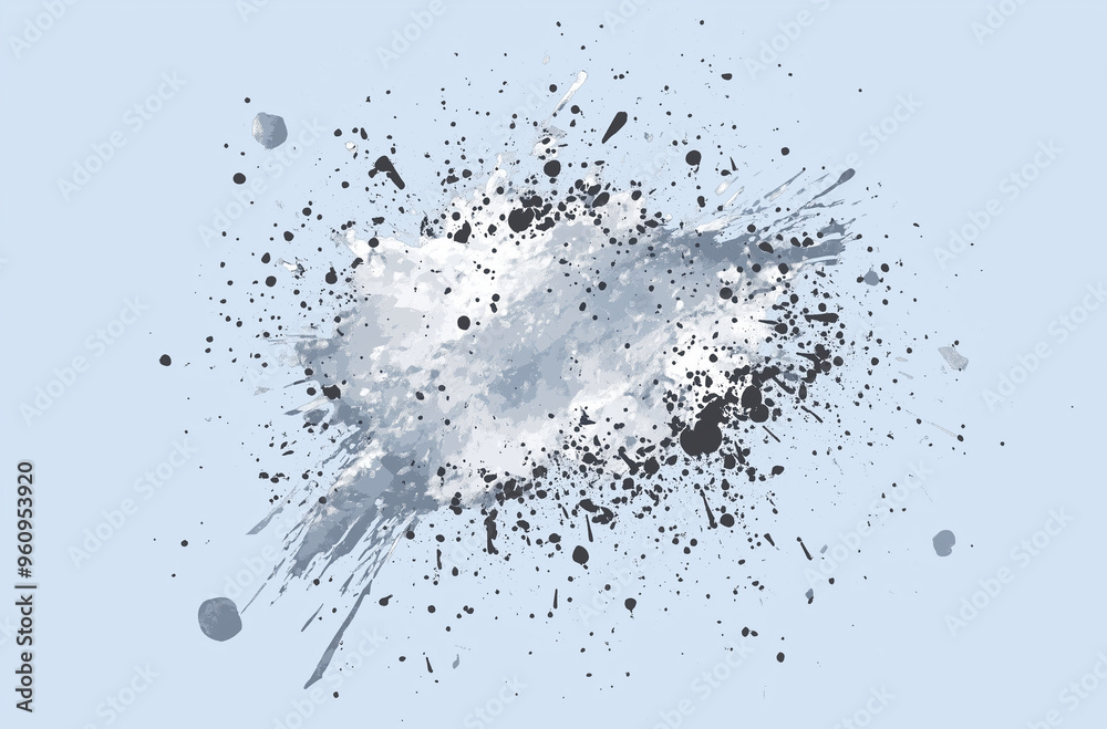 Silver Metallic Splatter on a Light Blue Background: Shimmering Vector Spectacle Silver Metallic Splatter on a Light Blue Background: Shimmering Vector Spectacle