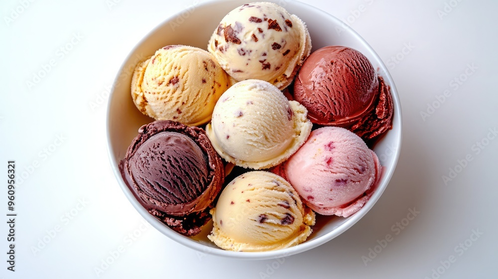 A vibrant bowl of various ice cream scoops in different flavors, perfect for summer desserts and sweet indulgence. A vibrant bowl of various ice cream scoops in different flavors, perfect for summer desserts and sweet indulgence.