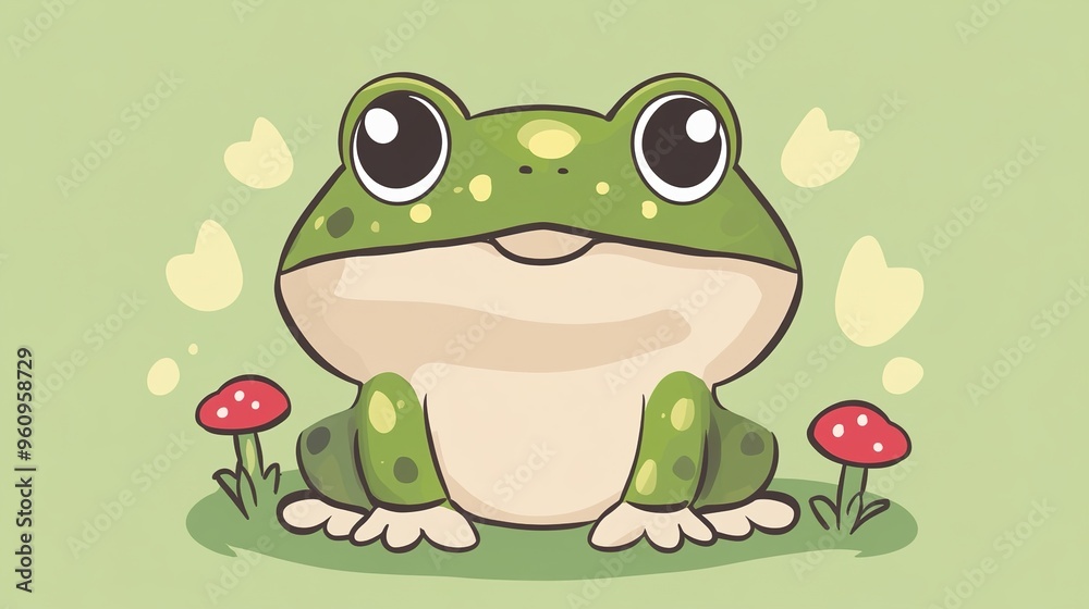 An adorable toad illustrated in kawaii style, featuring a cute and charming design with exaggerated features. The toad’s large, expressive eyes, rosy cheeks, and friendly smile enhance its endearing An adorable toad illustrated in kawaii style, featuring a cute and charming design with exaggerated features. The toad’s large, expressive eyes, rosy cheeks, and friendly smile enhance its endearing