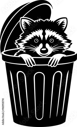 Raccoon in Trash Can