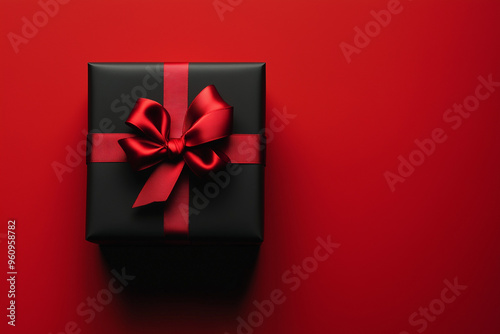 Black Gift Box with Red Ribbon on Festive Background Generative Art