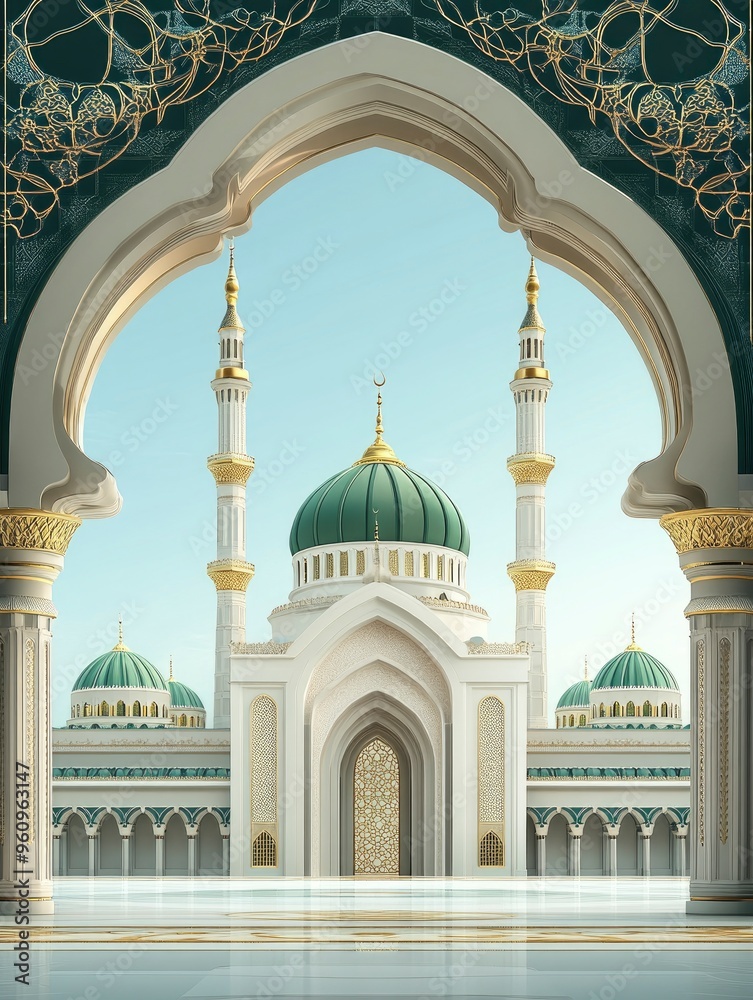 Fototapeta premium prophet's mosque Poster design, realistic, HD, copy space , ai