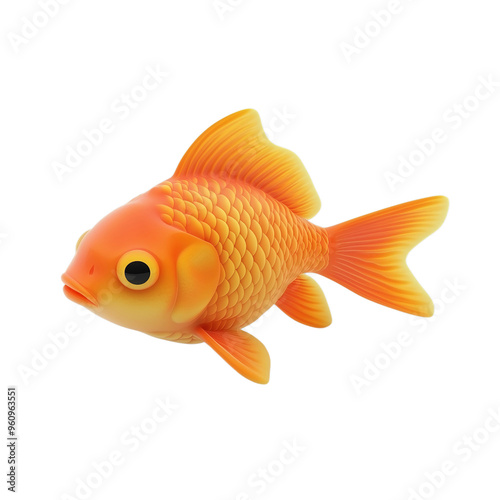 Colorful Rubber Goldfish Floating on a White Background