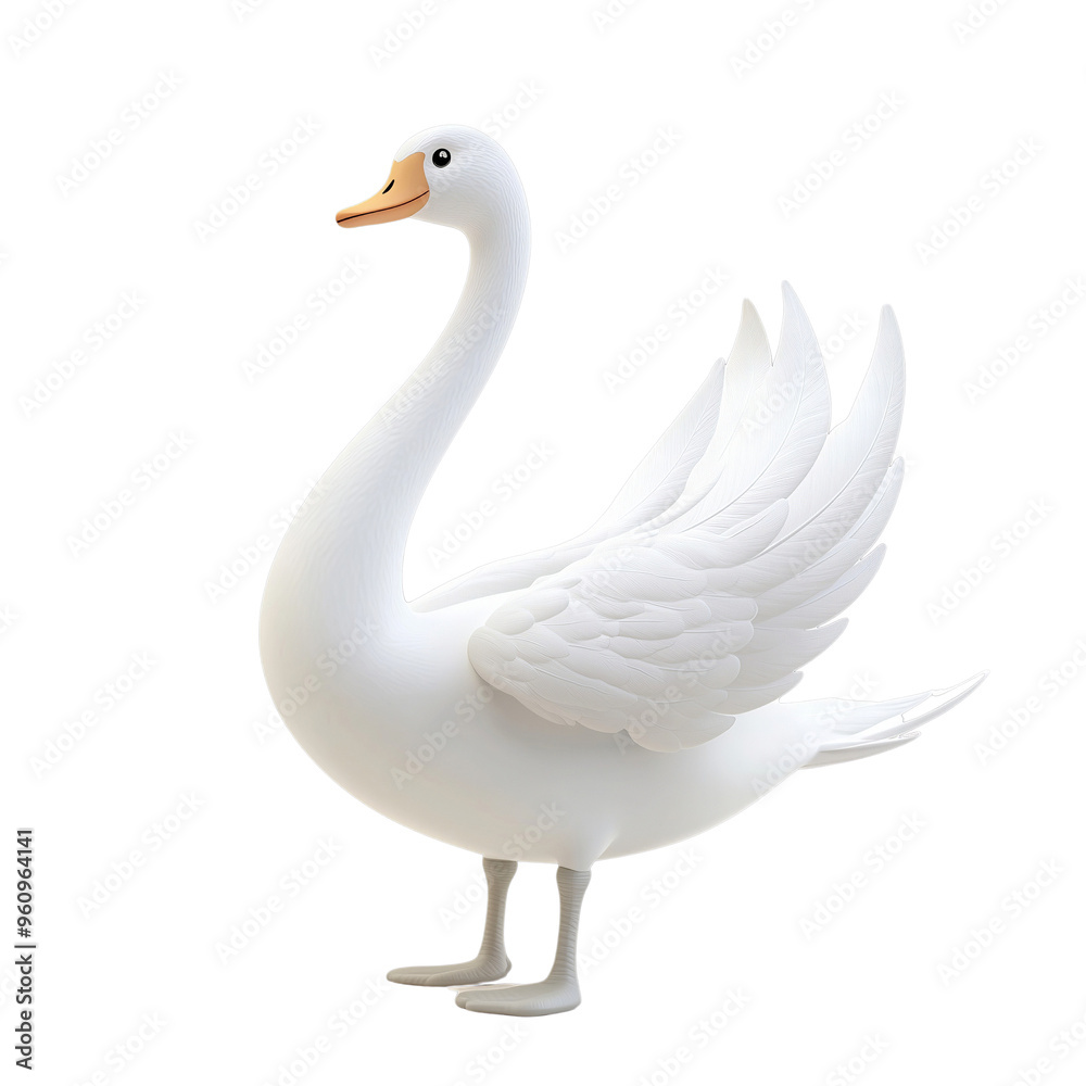 Fototapeta premium A White Swan Figurine With Outstretched Wings in a Simple Setting