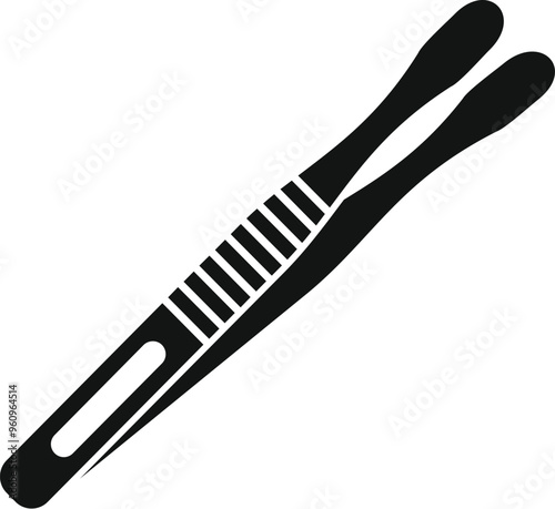 Simple icon of metal tweezers with longitudinal ribbing for better grip