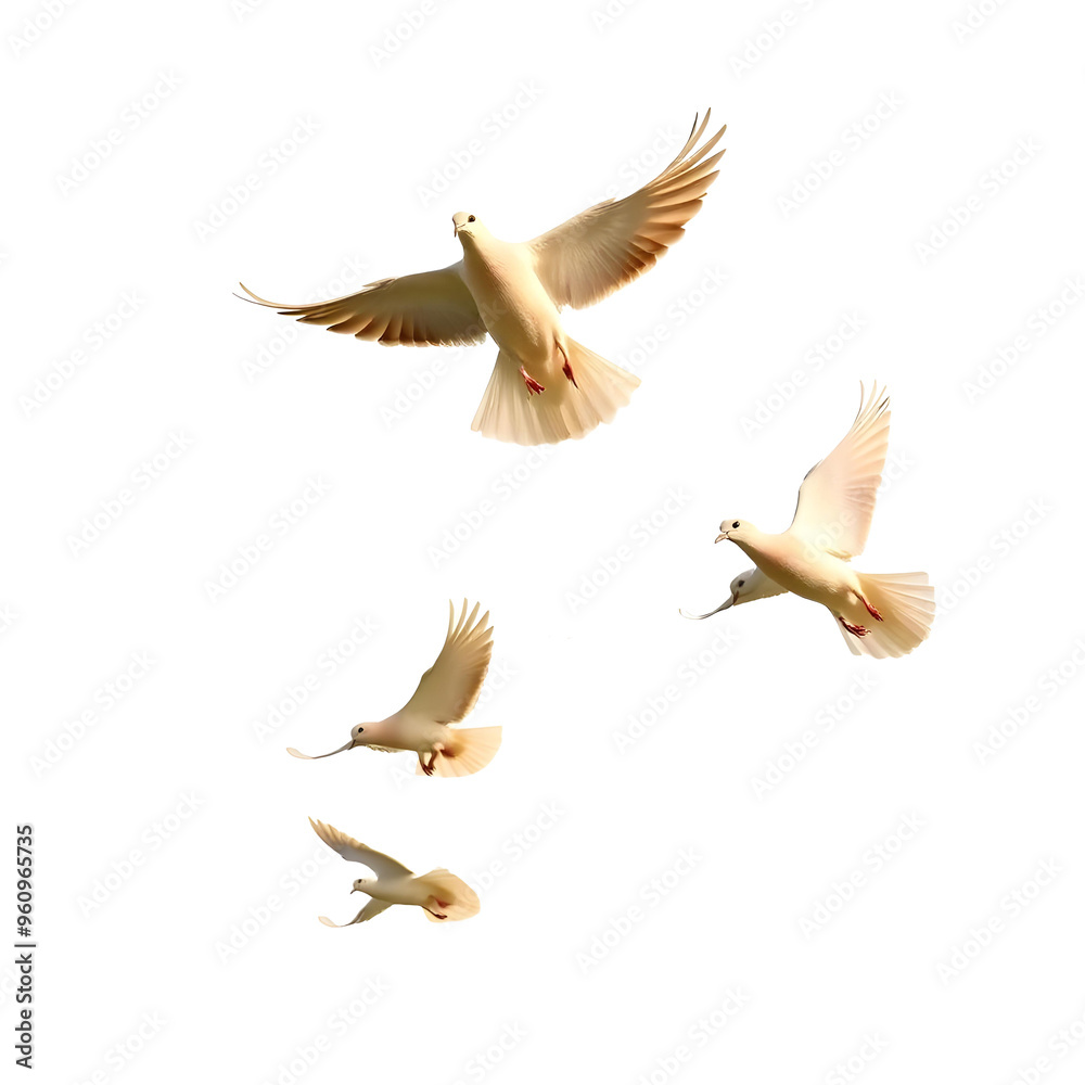 Obraz premium Flying white doves isolated on transparent background.