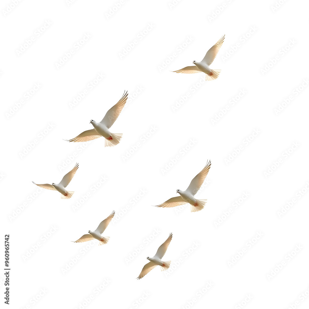 Obraz premium Flying white doves isolated on transparent background.