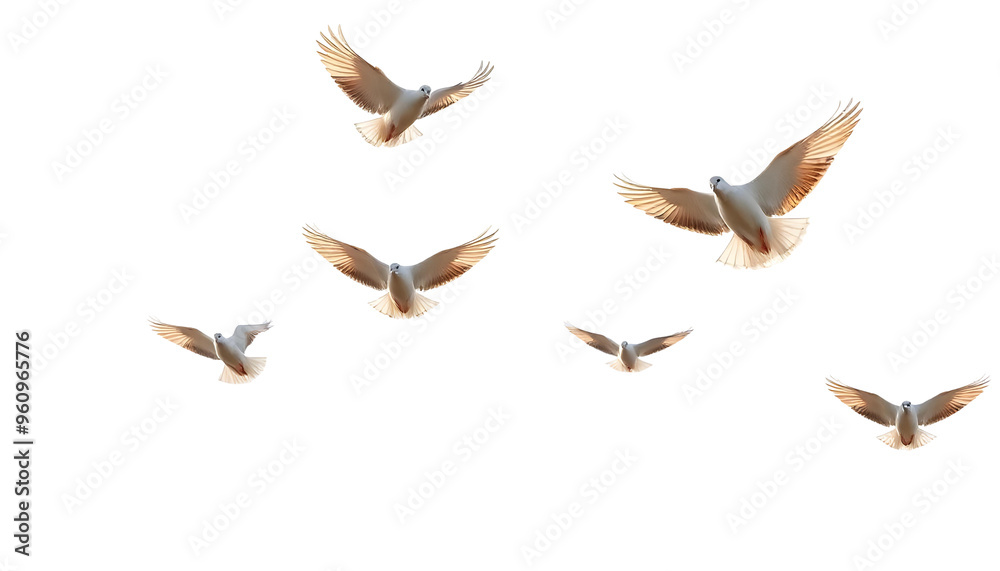 Obraz premium Flying white doves isolated on transparent background.