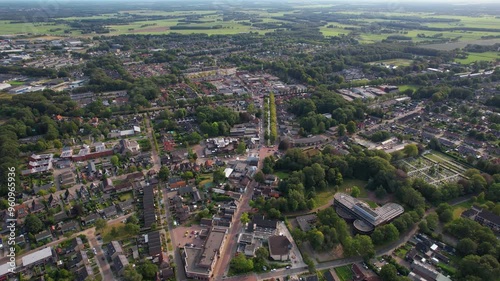 Aerial panorama of the city Oosterwolde on a sunny summer day in the Netherlands photo