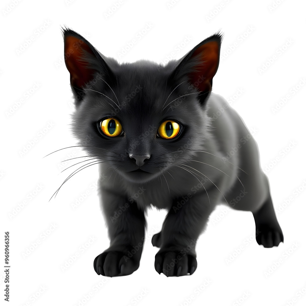 3D rendering of a black cat isolated on transparent background. 3D rendering of a black cat isolated on transparent background.