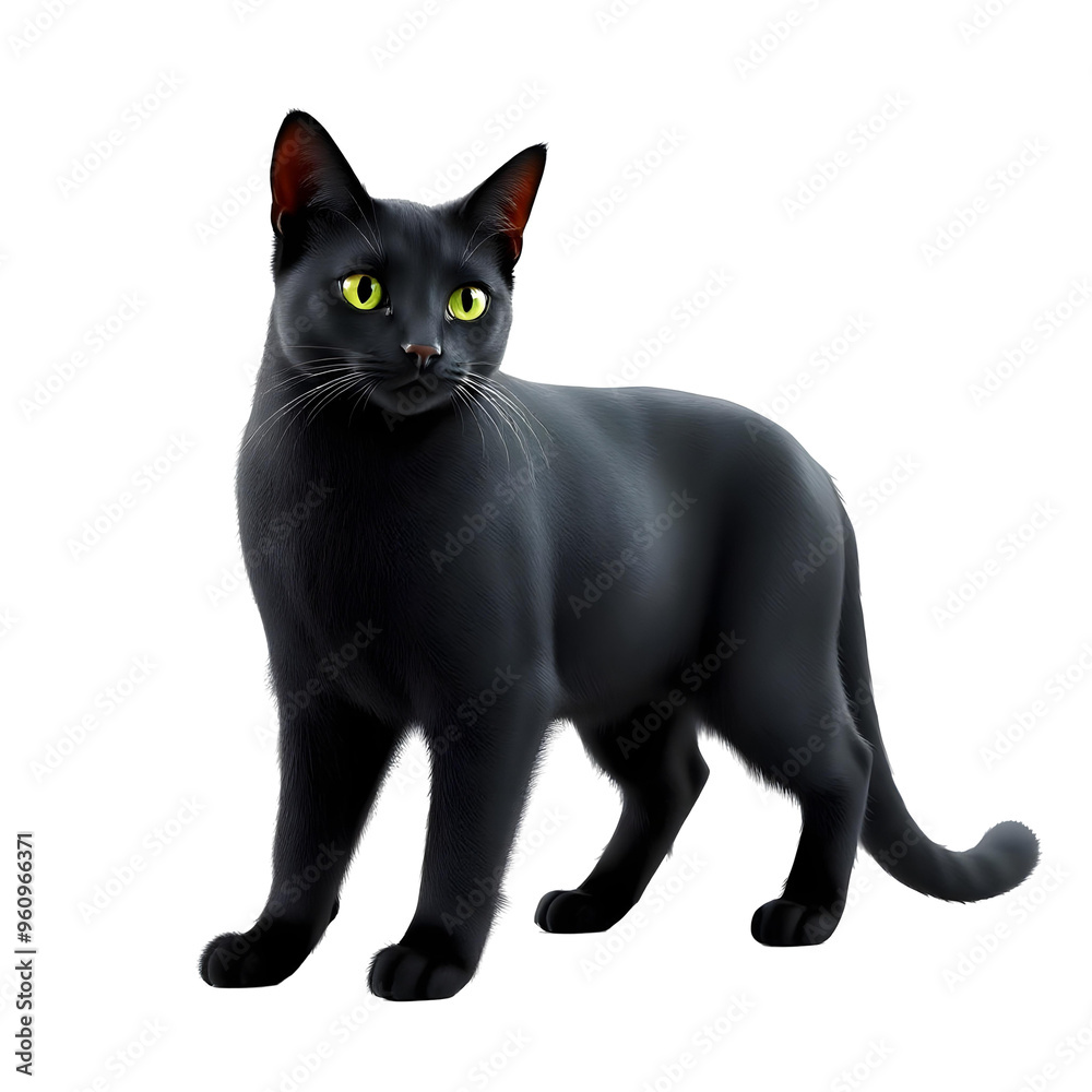 3D rendering of a black cat isolated on transparent background. 3D rendering of a black cat isolated on transparent background.