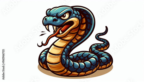 An angry cobra snake in cartoon style. A hissing cobra snake in cartoon style.