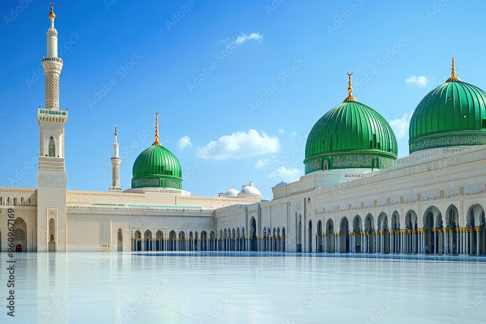 The Green dome of The Prophet's Mosque or Al Masjid Al Nabawi, a major ...