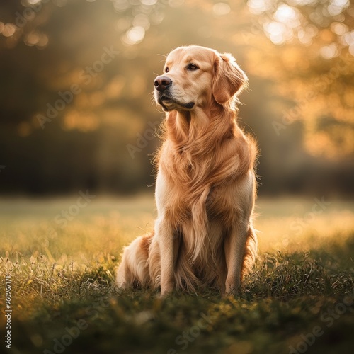 Golden Retriever on Green Field