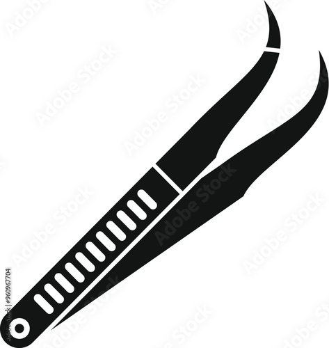 Black simple tweezers icon, for plucking eyebrow hair or for use by a technician for electronic repairs