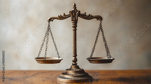 Balanced scale symbolizing equality and precision in measurement, highlighting the concept of justice (close up, legal theme, realistic, Composite, courtroom backdrop)