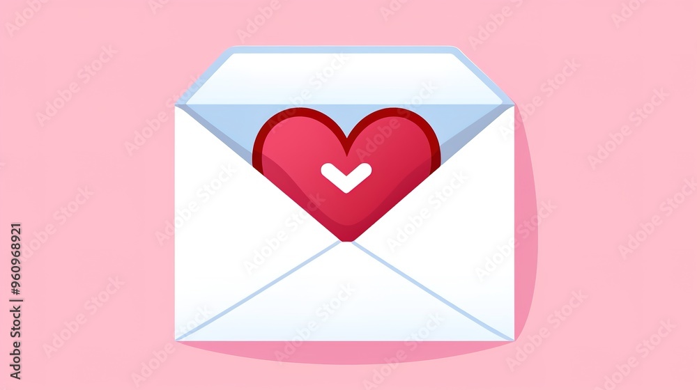 Icon Featuring an Envelope with a Heart or Flower Peeking Out, Symbolizing the Act of Sending Compliments. Front View Design for Greeting Cards and Messaging Apps Icon Featuring an Envelope with a Heart or Flower Peeking Out, Symbolizing the Act of Sending Compliments. Front View Design for Greeting Cards and Messaging Apps