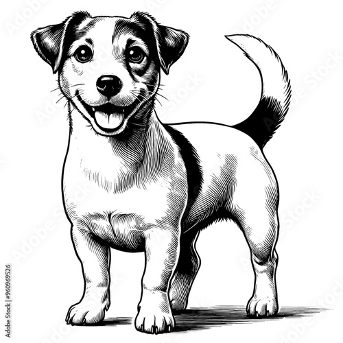Hand drawn Cute Jack Russell dog in full-body, vector sketch isolated on white background.	