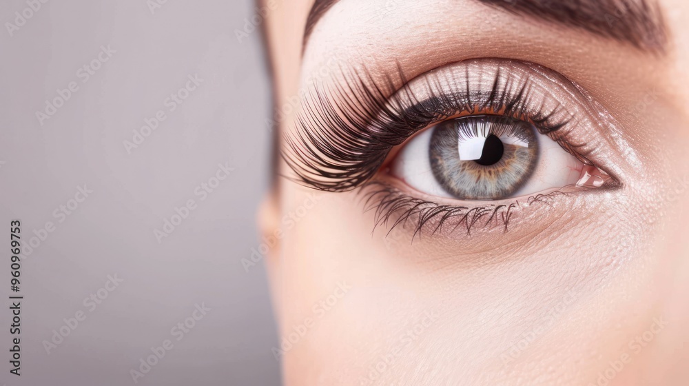 Obraz premium Close-up of a Woman's Eye with Long Eyelashes