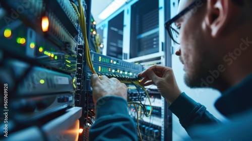 Technician Working on Server Racks