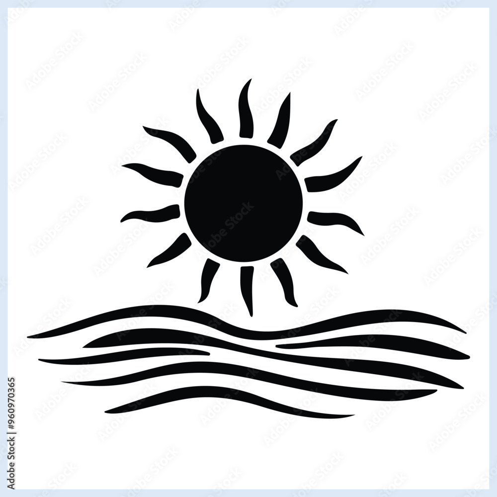 Sun and waves vector, Simple logo design of sun and waves silhouette, Sun illustration Sun and waves vector, Simple logo design of sun and waves silhouette, Sun illustration