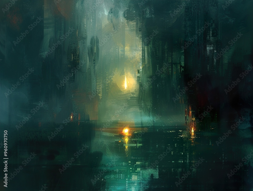 Futuristic Cityscape with Glowing Lights and Fog Futuristic Cityscape with Glowing Lights and Fog