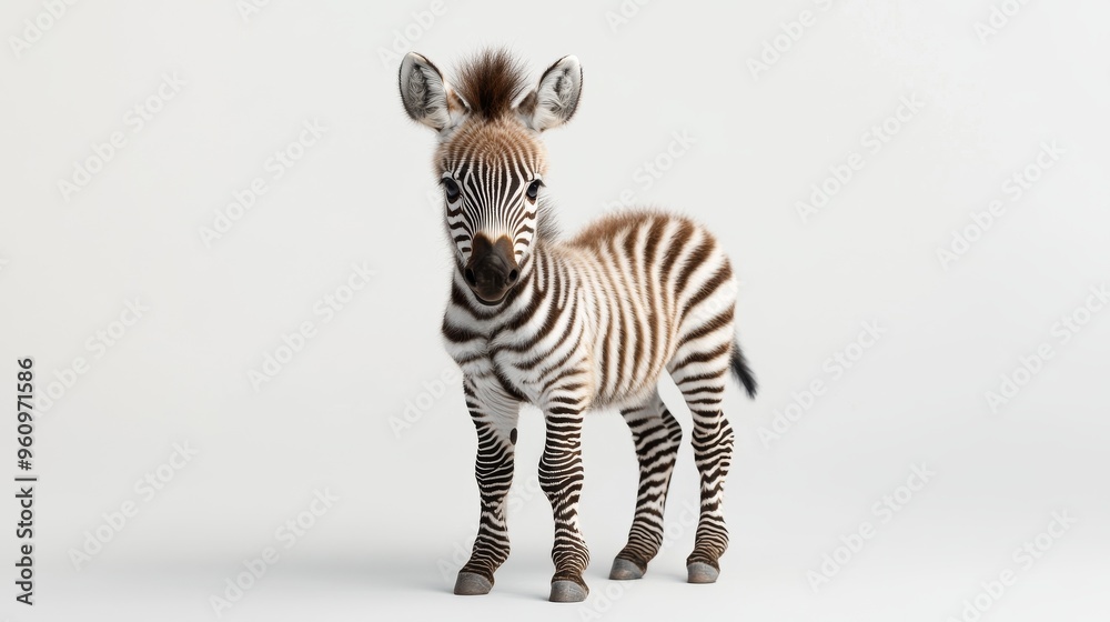 Adorable Baby Zebra Standing on Light Gray Background with Soft Shadows in Close-up Shot Adorable Baby Zebra Standing on Light Gray Background with Soft Shadows in Close-up Shot
