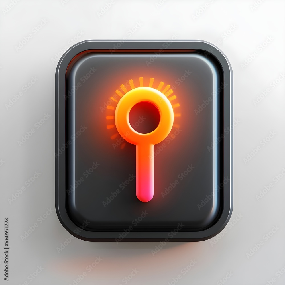 3D Glowing Search Icon on Black Button 3D Glowing Search Icon on Black Button