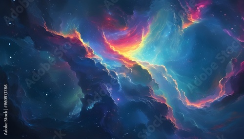 Vibrant cosmic nebula filled with swirling gas clouds and stunning colors, perfect for backgrounds and space-themed creations.