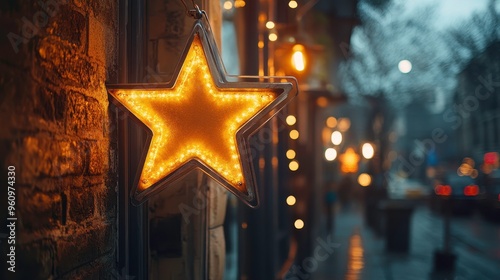 Blank star-shaped store signage design mockup isolated, metal badge clear shop template firmly attached on the wall outside, signboard for logo presentation of a creative agency