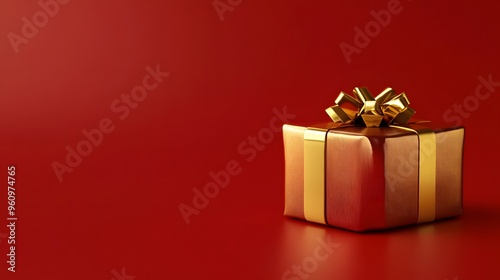 Gold Christmas gift boxes collection, on a red background, banner for website.