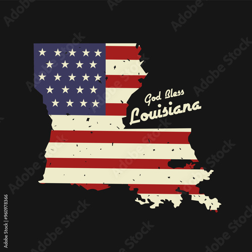 God Bless Louisiana with Map Perfect for print, apparel, sticker, etc photo