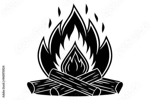 Campfire icon, bonfire vector silhouette, fire vector


