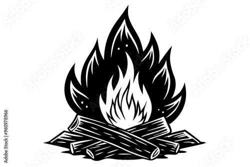 Campfire icon, bonfire vector silhouette, fire vector


