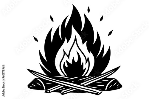 Campfire icon, bonfire vector silhouette, fire vector


