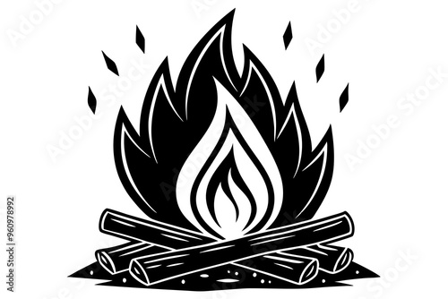 Campfire icon, bonfire vector silhouette, fire vector


