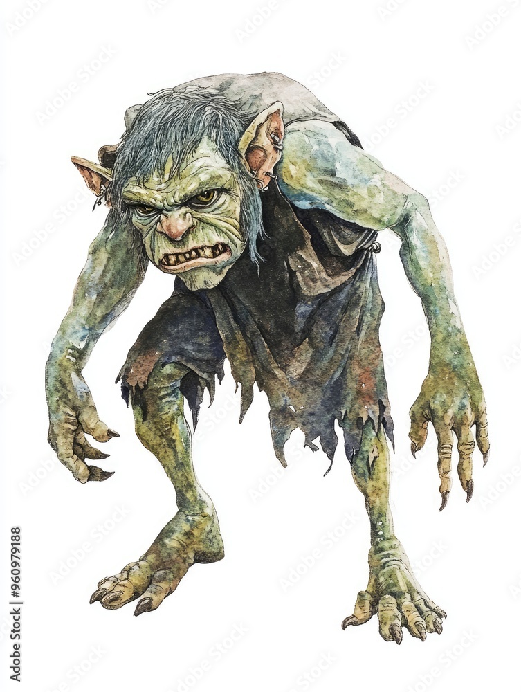 Fantasy Illustration of a Menacing Troll with Ragged Clothing and Fierce Expression Fantasy Illustration of a Menacing Troll with Ragged Clothing and Fierce Expression